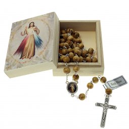 Copertina di 'Scatolina portarosario con rosario in legno di pino "Ges Misericordioso"'