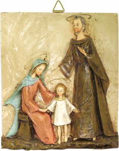 Copertina di 'Quadro Sacra Famiglia rettangolare in resina colorata a mano - Bassorilievo - 32 x 38 cm'