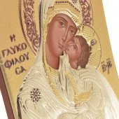 Immagine di 'Icona "Madonna della tenerezza" greco ortodossa in legno e argento'