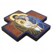 Immagine di 'Croce in legno con lamina oro "Sacra Famiglia" - dimensioni 12x12 cm'