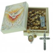Scatolina portarosario con rosario in legno "Colomba-Spirito Santo"