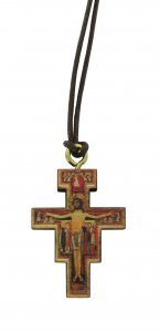 Copertina di 'Croce San Damiano stampa su legno ulivo con laccio - 3 x 2 cm'