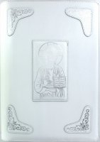 Immagine di 'Coprievangelario in pelle con immagini argentate "Cristo Pantocratore" - colore bianco'