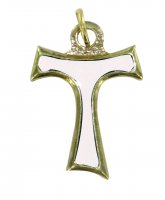Croce tau in metallo dorato con smalto bianco - 2 cm