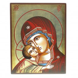 Copertina di 'Icona bizantina dipinta a mano "Madonna della Tenerezza Vladimirskaja col manto rosso" - 18x14 cm'