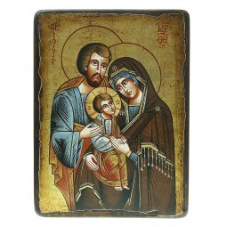 Copertina di 'Icona bizantina dipinta a mano "Sacra Famiglia con Gesù che stringe la mano a Maria" - 22x18 cm'
