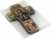 Immagine di 'Croce icona Cristo con Libro Chiuso stampa su legno - 18 x 12 cm'
