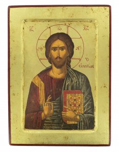 Copertina di 'Icona Cristo Pantocratore con libro chiuso, produzione greca su legno - 25,5 x 19 cm'