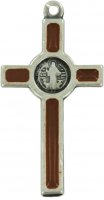 Immagine di 'Croce San Benedetto in metallo nichelato con smalto marrone - 3,5 cm'