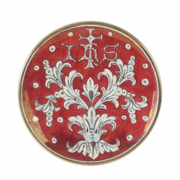 Copertina di 'Patena in ceramica simbolo IHS &quot;Modello Rubino e oro&quot; - 15 cm'