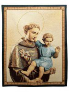 Copertina di 'Arazzo sacro "Sant'Antonio con Ges Bambino" con sorfilatura - 65x46 cm'