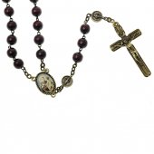 Rosario legno di mogano con crociera di Sant'Antonio di Padova e medagliette miracolose - grano 8 mm
