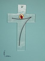 Croce moderna in vetro con Cristo stilizzato - altezza 21 cm