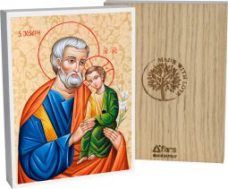 Copertina di 'Icona rettangolare in legno "San Giuseppe con il Bambino" - dimensioni 12x9 cm'
