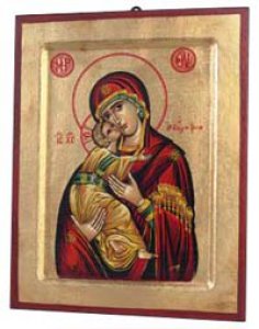 Copertina di 'Icona in legno e foglia oro "Maria Odigitria dal manto rosso" - dimensioni 17x14 cm'