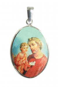 Copertina di 'Medaglia San Giuseppe ovale in argento 925 e porcellana - 3 cm'