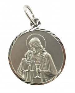 Copertina di 'Medaglia Cristo con l'Apostolo Giovanni in argento 925, tonda - 2 cm circa'