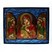 Immagine di 'Trittico bizantino dipinto a mano "Madonna della Tenerezza Vladimirskaja" 43x29 cm'