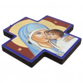 Immagine di 'Croce in legno con lamina oro dettaglio "Madonna col Bambino" - dimensioni 12x12 cm'