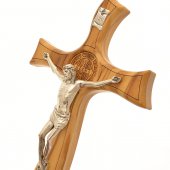 Immagine di 'Croce di san Benedetto in legno d'ulivo e stile moderno - dimensioni 21x11 cm'