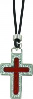 Immagine di 'Croce in metallo nichelato con smalto rosso e laccio - 3,8 cm'