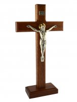 Croce in legno di faggio con base e corpo in metallo - dimensioni 24x13 cm