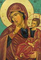 Immagine di 'Icona Madonna della Tenerezza, Vergine di Vladimir, produzione greca su legno - 24,5 x 18 cm'