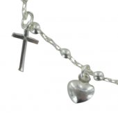 Immagine di 'Bracciale in argento 925 con grani tondi mm 1 e pendenti a forma di croce e cuore'