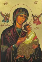 Immagine di 'Icona greca in legno "Madonna del Perpetuo Soccorso (Madonna della Passione)" - 23x18 cm'