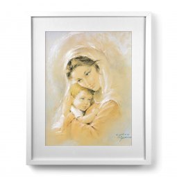 Copertina di 'Quadro "Madonna col bambino" arancione con passe-partout e cornice minimal - dimensioni 53x43 cm'