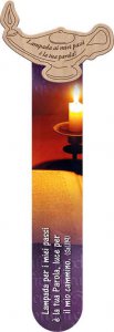Copertina di 'Segnalibro plastificato con applicazione in legno "Lampada ai miei passi" - altezza 18 cm'