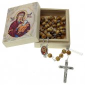 Scatolina portarosario con rosario in legno di pino "Madonna del Perpetuo Soccorso"