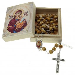 Copertina di 'Scatolina portarosario con rosario in legno di pino "Madonna del Perpetuo Soccorso"'