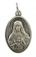 Immagine di 'Medaglia Sacro Cuore di Ges e Cuore Immacolato di Maria in metallo ossidato - 2,5 x 1,5 cm'