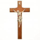 Croce in legno e metallo argentato color ciliegio - altezza 27 cm