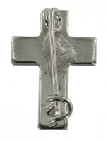 Immagine di 'Crocetta distintivo in metallo argentato zigrinato con spilla - 2 cm'