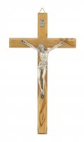 Crocifisso da parete in legno ulivo con Cristo in metallo ossidato - 20 cm