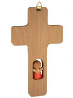 Immagine di 'Croce in legno con angioletto rosso "Angelo buono" -  dimensioni 20x11 cm'