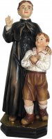 Immagine di 'Statua di San Giovanni Bosco con bambino da 12 cm in confezione regalo con segnalibro in versione INGLESE'