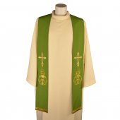 Stola verde con croce e simboli eucaristici ricamati