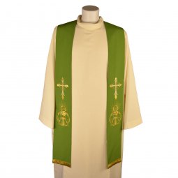 Copertina di 'Stola verde con croce e simboli eucaristici ricamati'