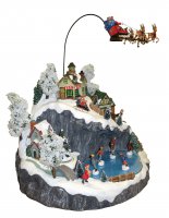 Immagine di 'Villaggio natalizio con slitta renna e lago ghiacciato, movimento, luci, musica (39 x 42 x 36 cm)'