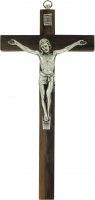 Crocifisso da parete in legno di noce con Cristo in metallo - 30 cm