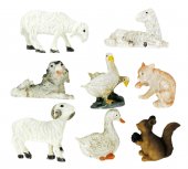 Immagine di 'Statuine animali presepe: set 8 statuette pecore, cane, oche, gatto, scoiattolo, in resina dipinta a mano (circa 2,5 cm)'