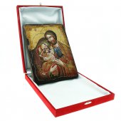Immagine di 'Icona bizantina dipinta a mano "Sacra Famiglia con Ges che accarezza la Madonna" - 22x18 cm'