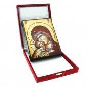 Immagine di 'Icona bizantina dipinta a mano "Madonna della Tenerezza Vladimirskaja col manto rosso" - 18x14 cm'
