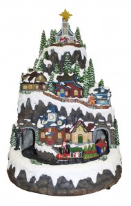 Copertina di 'Villaggio natalizio su montagna innevata con treno in movimento, luci, musica (32,5 x 50 x 31 cm)'