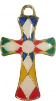 Croce dorata con smalto multicolore - 4 cm