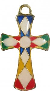 Copertina di 'Croce dorata con smalto multicolore - 4 cm'