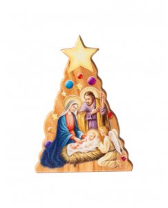 Copertina di 'Albero di Natale con Sacra Famiglia in legno d'ulivo - altezza 5,5 cm'